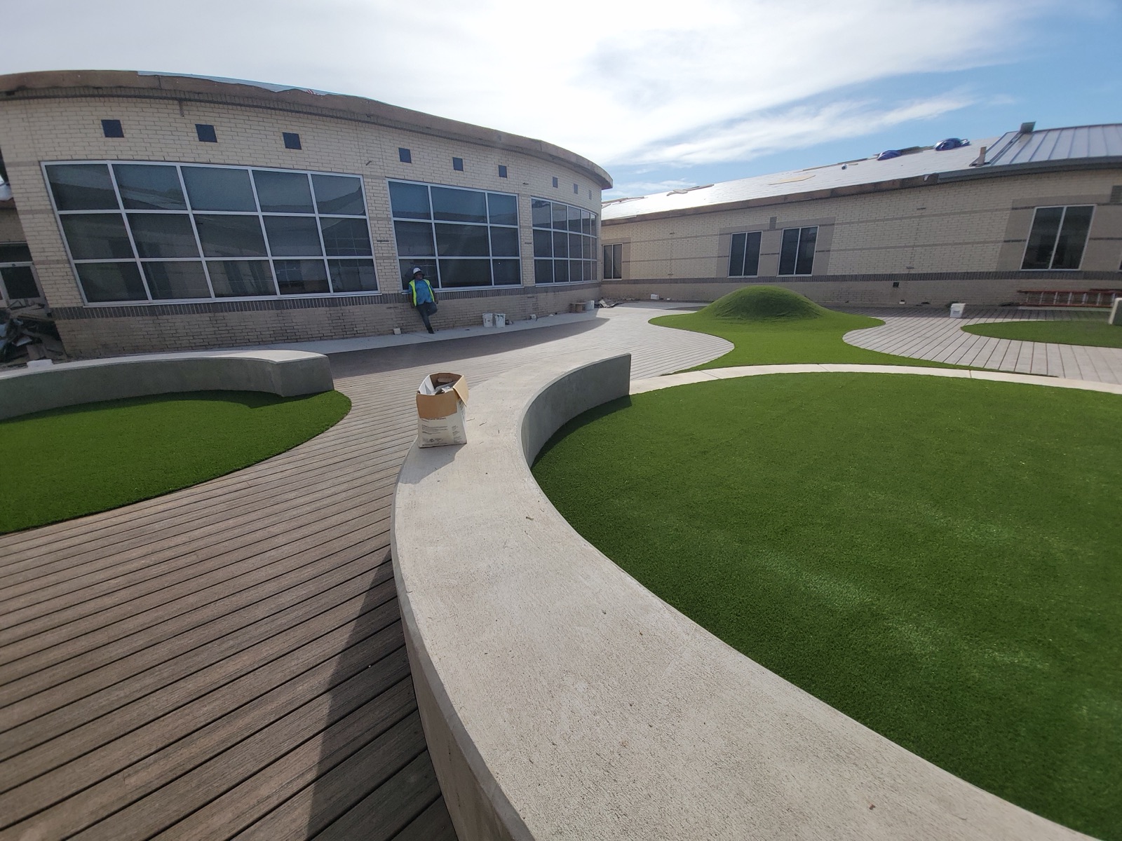 Institutional courtyard turf with mounds