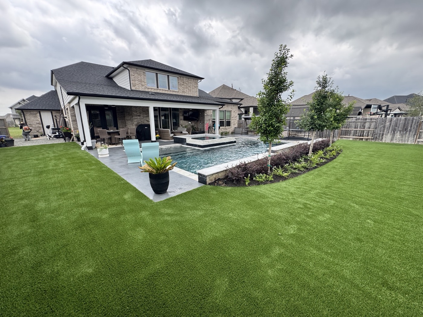Poolside backyard turf