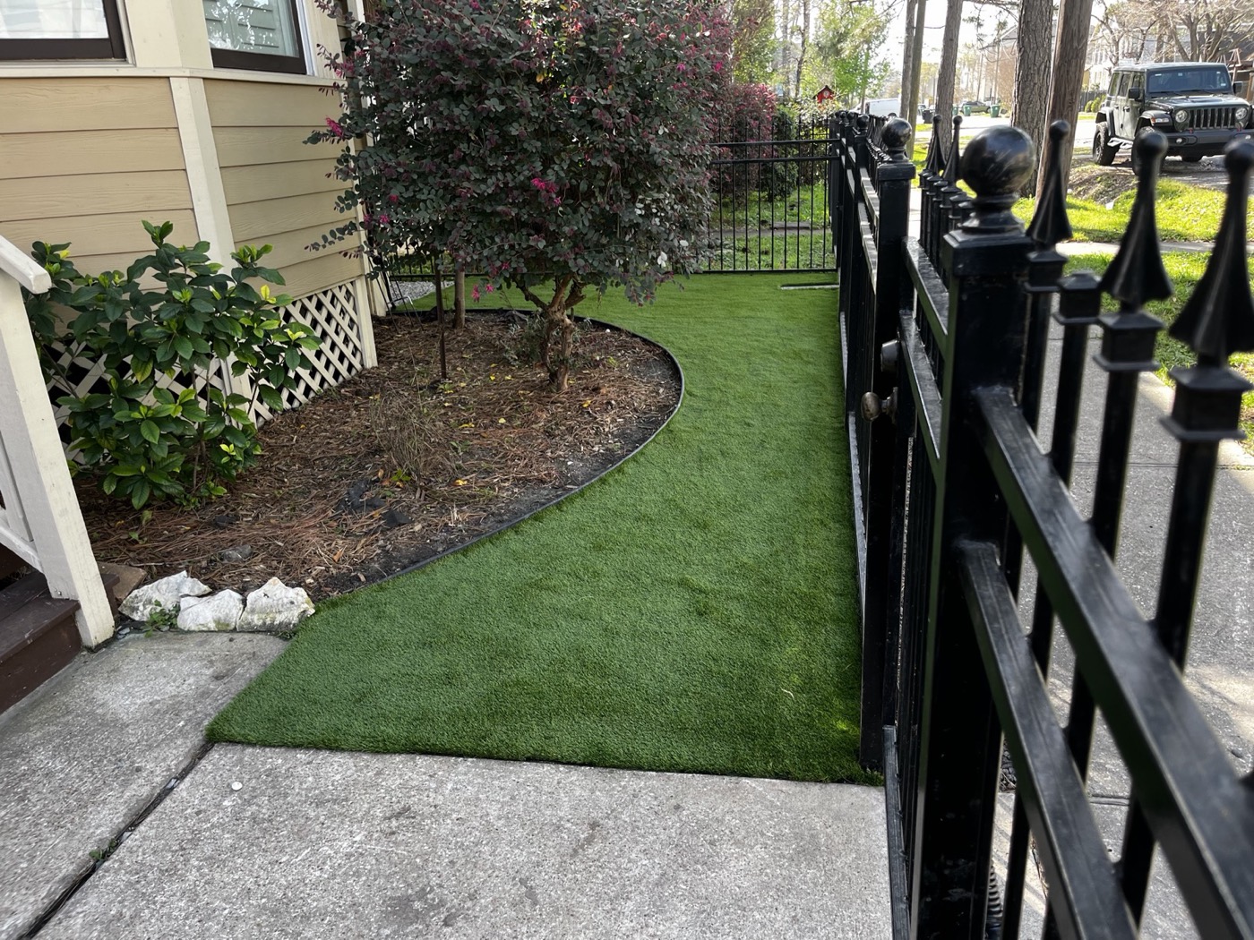 Front-yard turf strip along a home